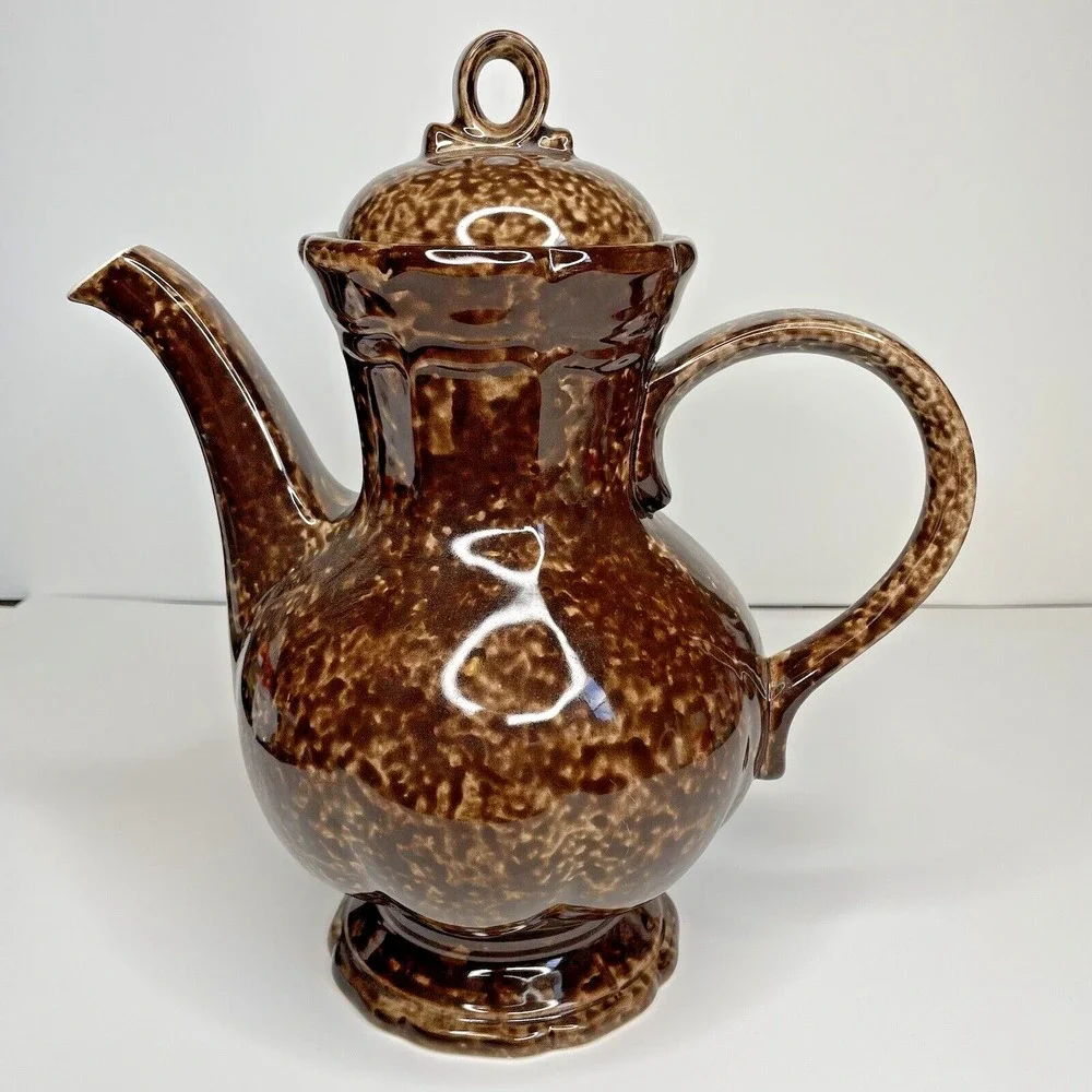 Vtg Mikasa Country Charm Pitcher with Lid Coffee Pot Teapot 12 Inch Brown Marble